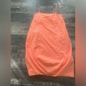 SELF CONTRAST akari midi bubble dress in orange